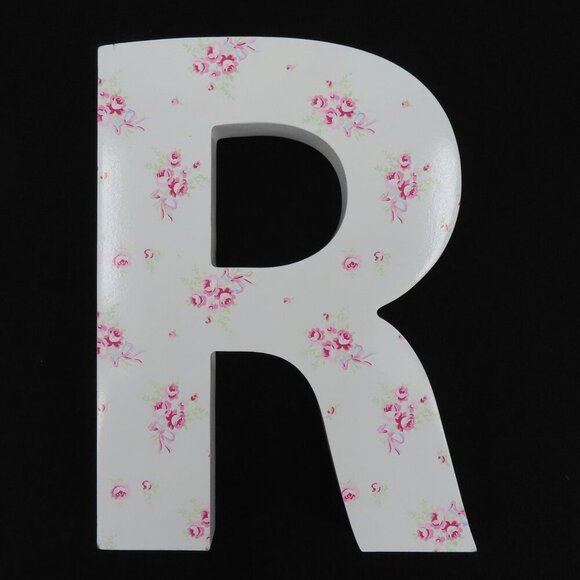 Simply Shabby Chic R Letter Initial Pink Rose Flower Print Wall Hanging Decor - Picture 1 of 8